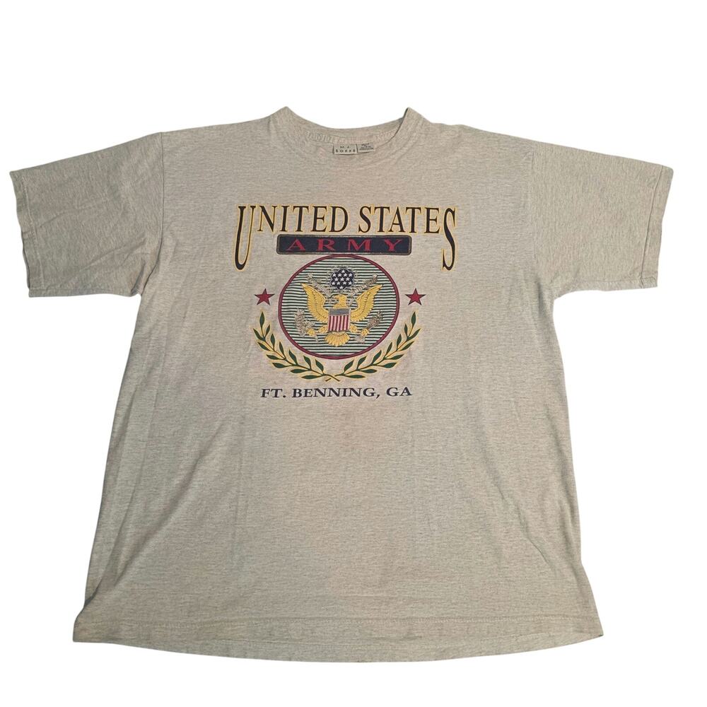 Vintage 90s MJ Soffe US Army Ft Benning GA Graphic Tee Shirt Grey‎ Adult XL